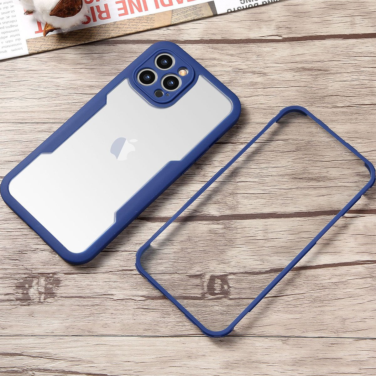Husa Max Defence pentru iPhone 12 Pro, Bumper Albastru, Fata Dubla Transparenta, Protectie Antisoc Full 360 ( fata, spate, margini ), Kaveny