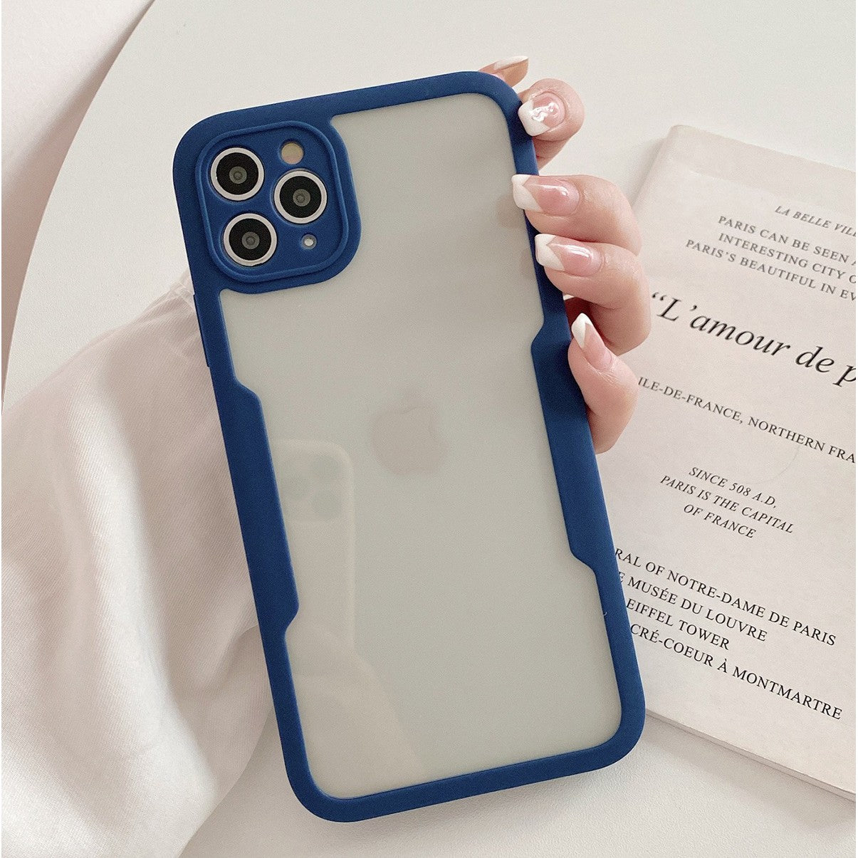 Husa Max Defence pentru iPhone 13 Pro, Bumper Albastru, Fata Dubla Transparenta, Protectie Antisoc Full 360 ( fata, spate, margini ), Kaveny