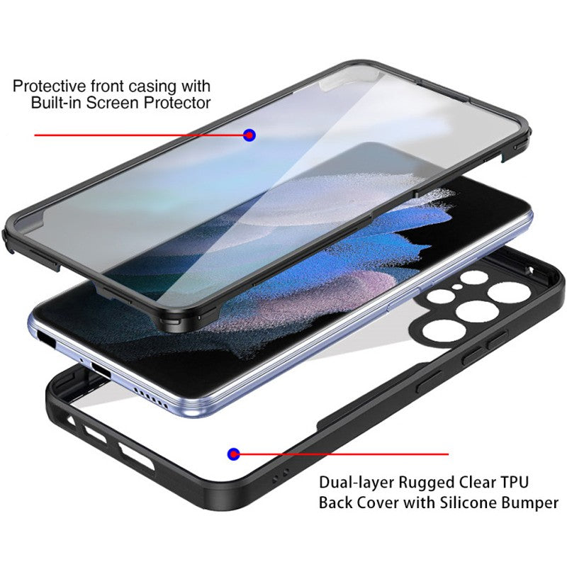 Husa Max Defence pentru iPhone 13 Pro, Bumper Negru, Fata Dubla Transparenta, Protectie Antisoc Full 360 ( fata, spate, margini ), Kaveny
