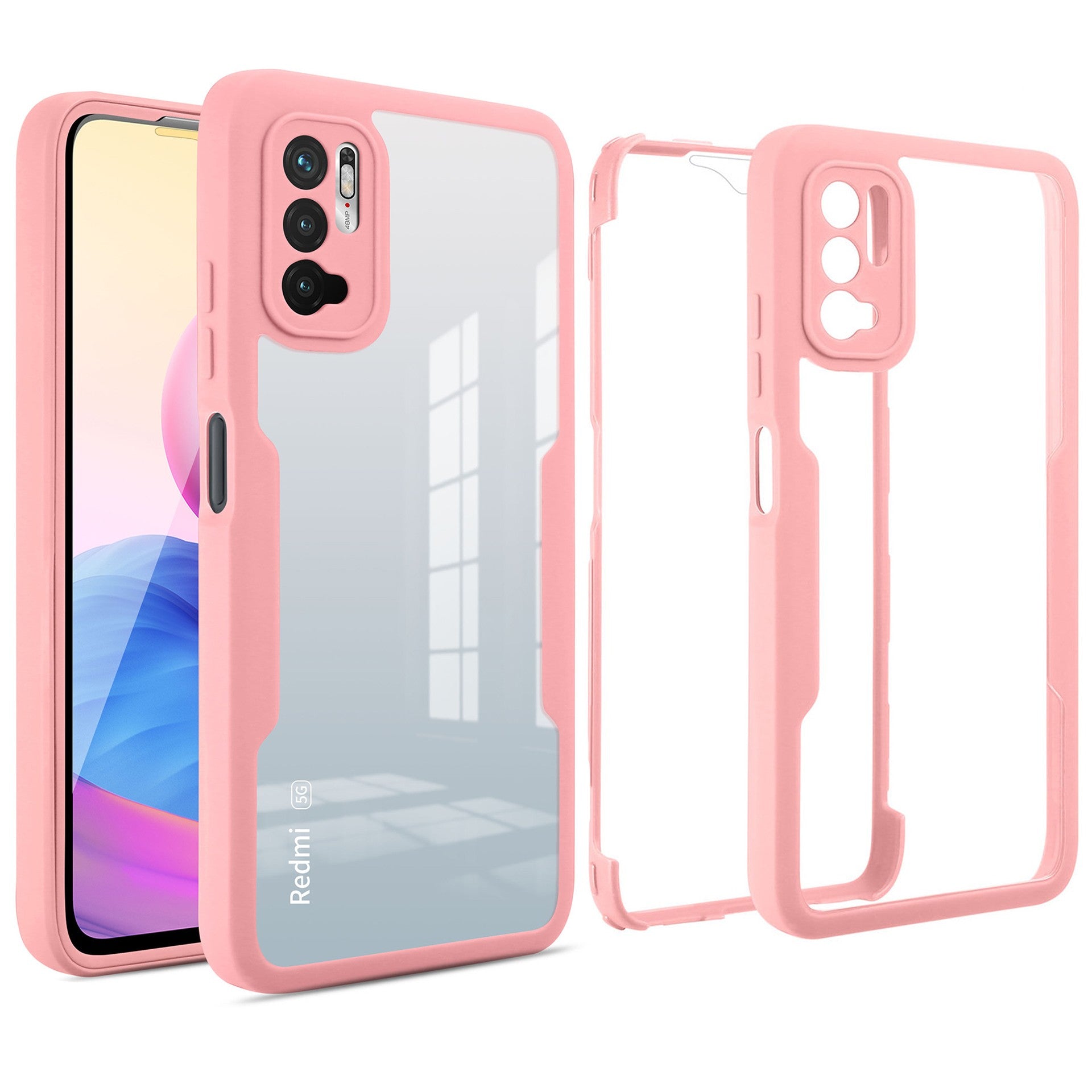Husa Max Defence pentru Samsung Galaxy A02s/ A03s, Bumper Roz, Fata Dubla Transparenta, Protectie Antisoc Full 360 ( fata, spate, margini ), Kaveny