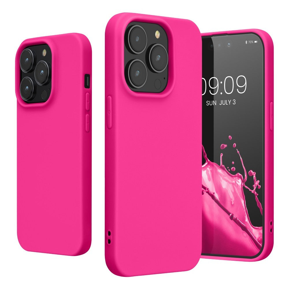 Husa pentru Apple iPhone 14 Kaveny, Liquid Silicone, cu Microfibra pe interior, Protectie Antisoc, Roz-Fuchsia
