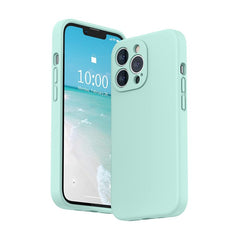 Husa pentru Apple iPhone 14 Plus Kaveny, Liquid Silicone, cu Microfibra pe interior, Protectie Antisoc, Light Cyan