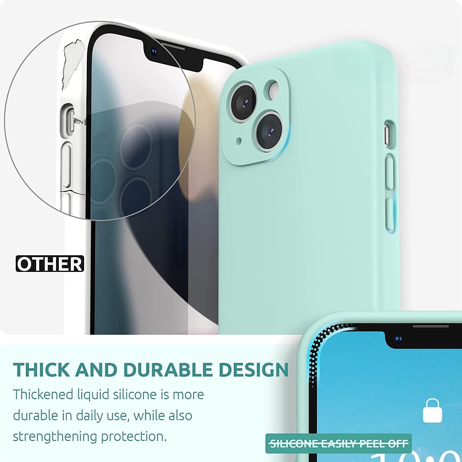 Husa pentru Apple iPhone 14 Plus Kaveny, Liquid Silicone, cu Microfibra pe interior, Protectie Antisoc, Light Cyan