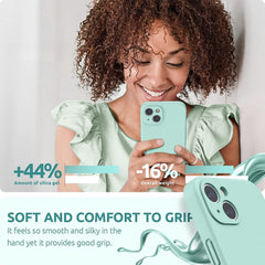 Husa pentru Apple iPhone 14 Plus Kaveny, Liquid Silicone, cu Microfibra pe interior, Protectie Antisoc, Light Cyan