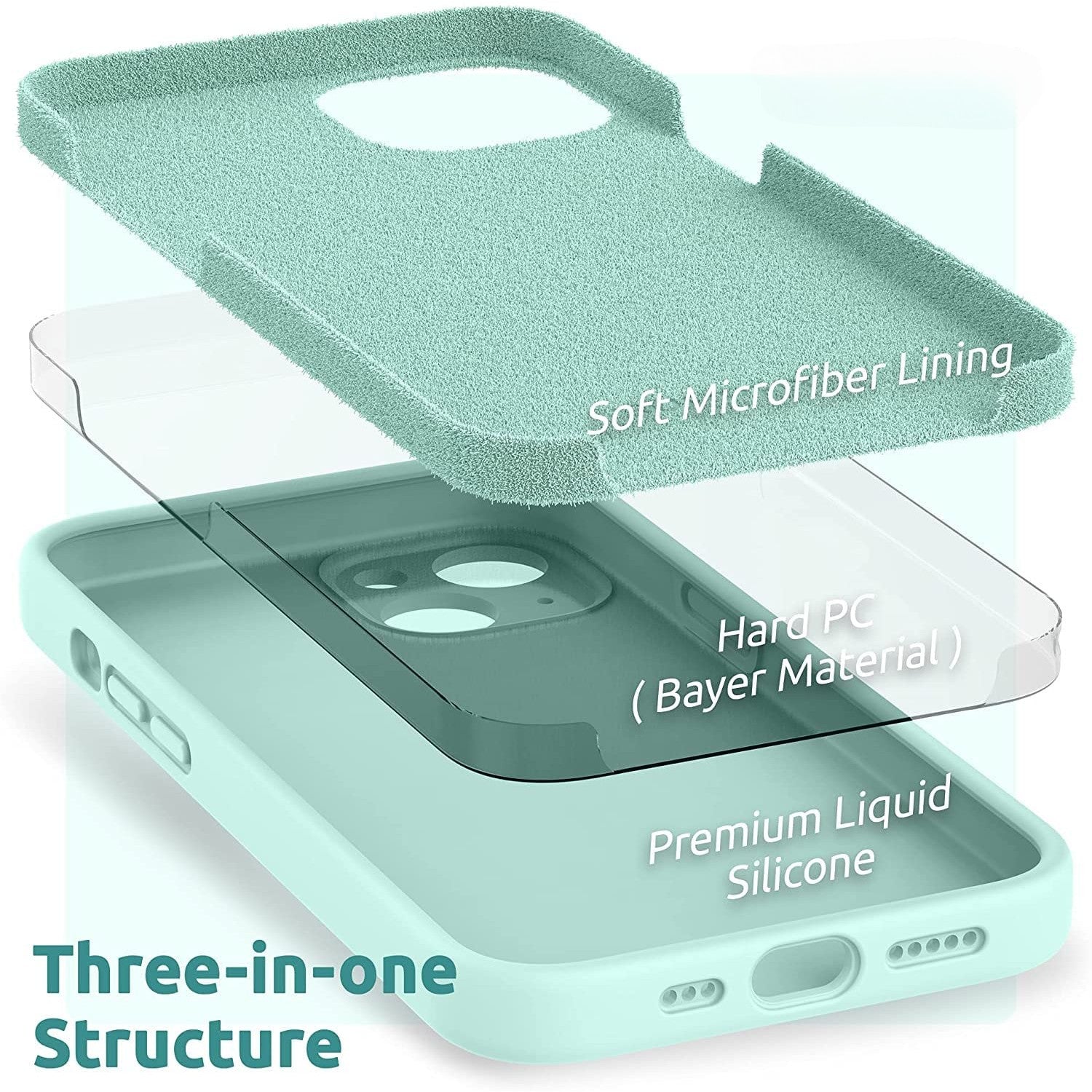 Husa pentru Apple iPhone 14 Plus Kaveny, Liquid Silicone, cu Microfibra pe interior, Protectie Antisoc, Light Cyan