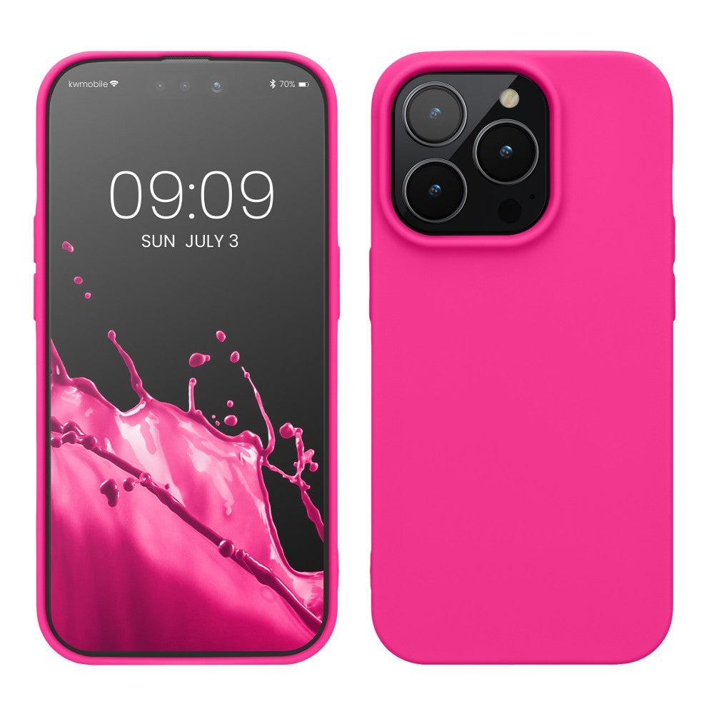 Husa pentru Apple iPhone 14 Pro Kaveny, Liquid Silicone, cu Microfibra pe interior, Protectie Antisoc, Roz-Fuchsia