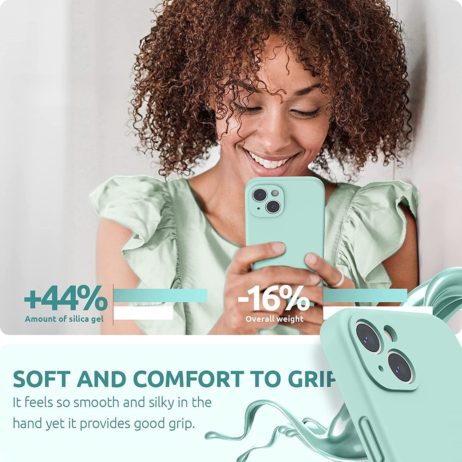 Husa pentru Apple iPhone 14 Pro Max Kaveny, Liquid Silicone, cu Microfibra pe interior, Protectie Antisoc, Light Cyan
