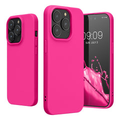 Husa pentru Apple iPhone 14 Pro Max Kaveny, Liquid Silicone, cu Microfibra pe interior, Protectie Antisoc, Roz-Fuchsia