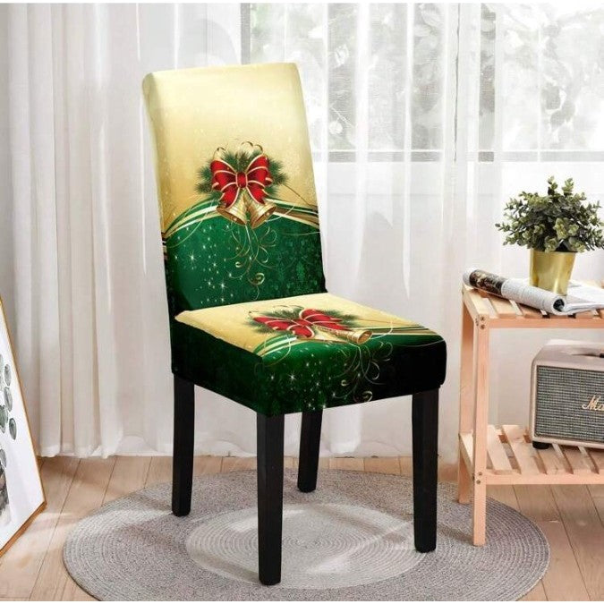 Husa pentru Scaun, Kadeny, Tematica Craciun, Model 1 Clopotei, Verde/Auriu