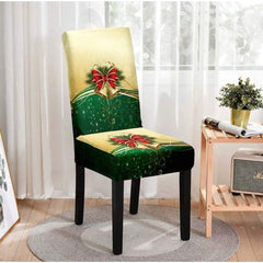 Husa pentru Scaun, Kadeny, Tematica Craciun, Model 1 Clopotei, Verde/Auriu