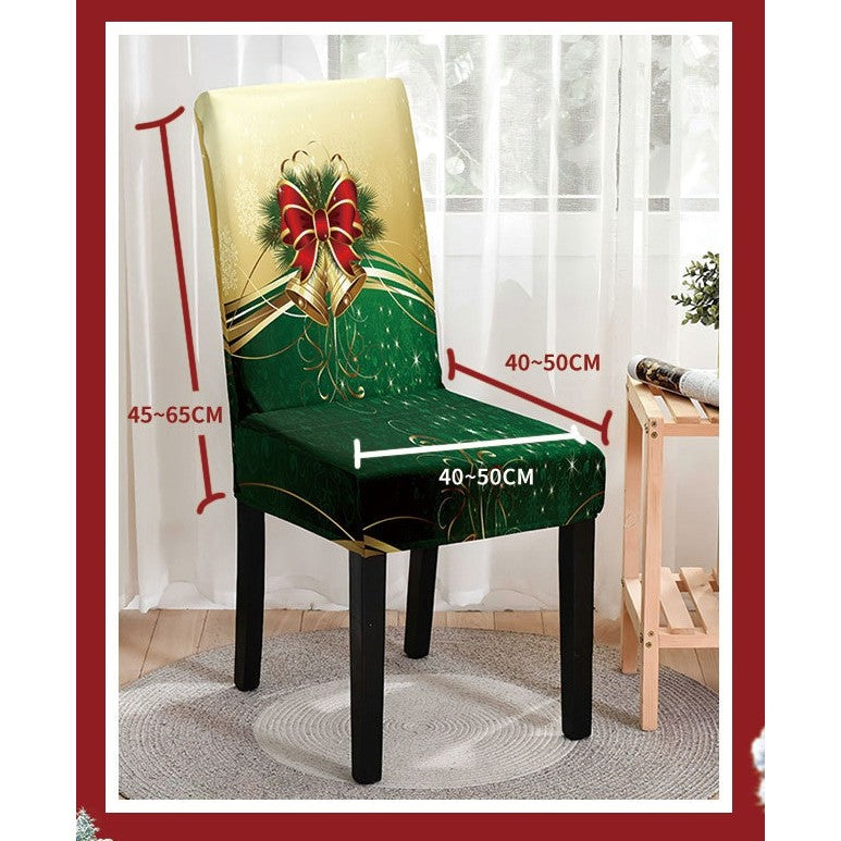 Husa pentru Scaun, Kadeny, Tematica Craciun, Model 1 Clopotei, Verde/Auriu