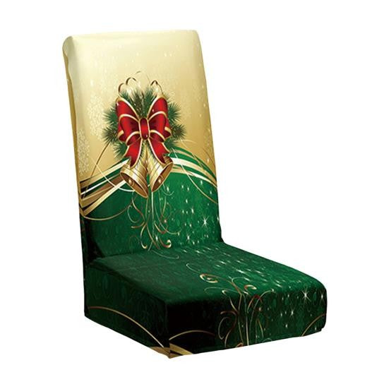 Husa pentru Scaun, Kadeny, Tematica Craciun, Model 1 Clopotei, Verde/Auriu