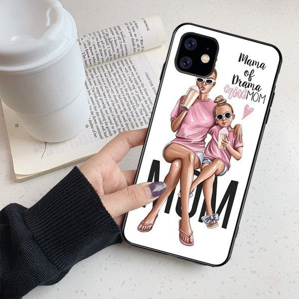 Husa protectie,Kaveny, compatibila cu Apple iPhone 12 Glass print Mama of Drama Multicolor