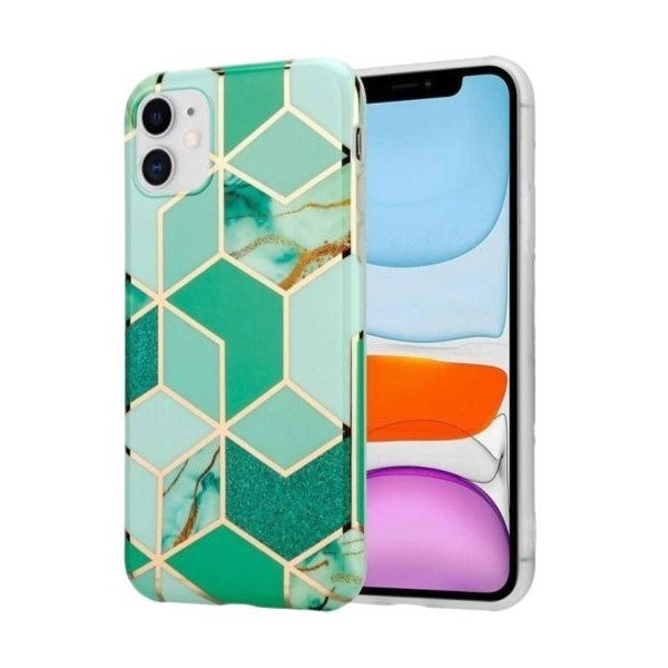Husa protectie Kaveny compatibila cu Apple iPhone 12 Mini Soft IMD TPU Marble Geometric Verde