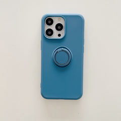 Husa protectie Kaveny compatibila cu Apple iPhone 13 Liquid Silicone Ring cu suport rotativ Albastru