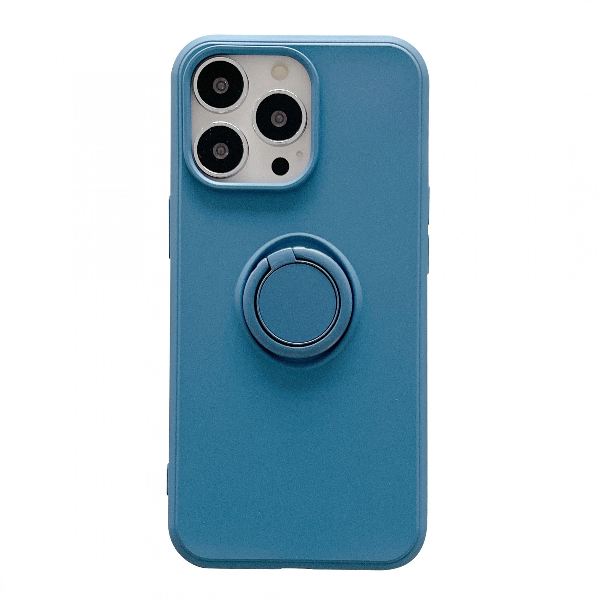 Husa protectie Kaveny compatibila cu Apple iPhone 13 Liquid Silicone Ring cu suport rotativ Albastru