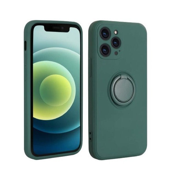 Husa protectie Kaveny compatibila cu Apple iPhone 13 Mini Liquid Silicone Ring cu suport rotativ Verde