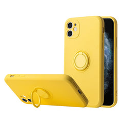 Husa protectie Kaveny compatibila cu Apple iPhone 7/8/SE 2020 Liquid Silicone Ring cu suport rotativ Galben