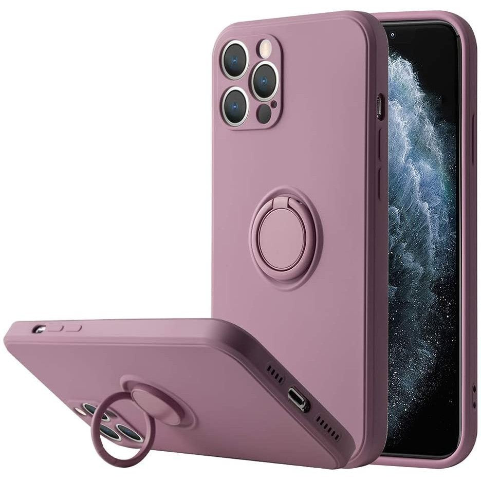 Husa protectie Kaveny compatibila cu Apple iPhone 7/8/SE 2020 Liquid Silicone Ring cu suport rotativ Mov