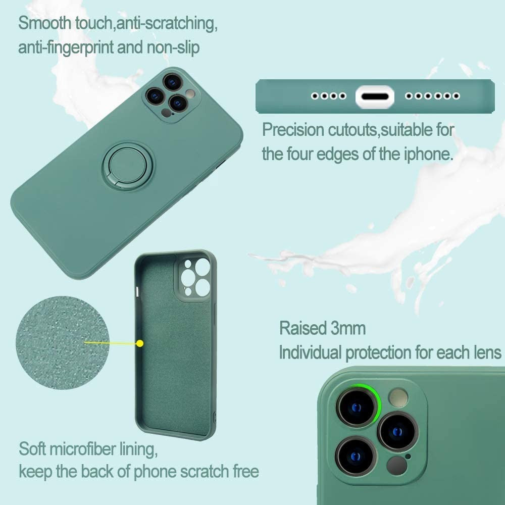 Husa protectie Kaveny compatibila cu Apple iPhone 7/8/SE 2020 Liquid Silicone Ring cu suport rotativ Verde