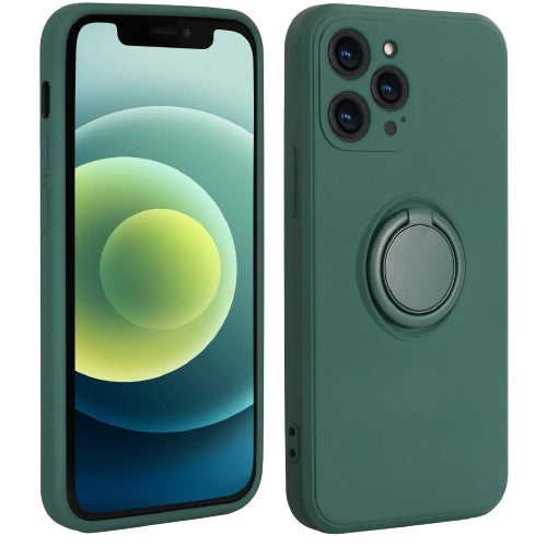 Husa protectie Kaveny compatibila cu Huawei P Smart 2021 Liquid Silicone Ring cu suport rotativ Verde