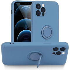 Husa protectie Kaveny compatibila cu Huawei P30 Lite Liquid Silicone Ring cu suport rotativ Albastru deschis