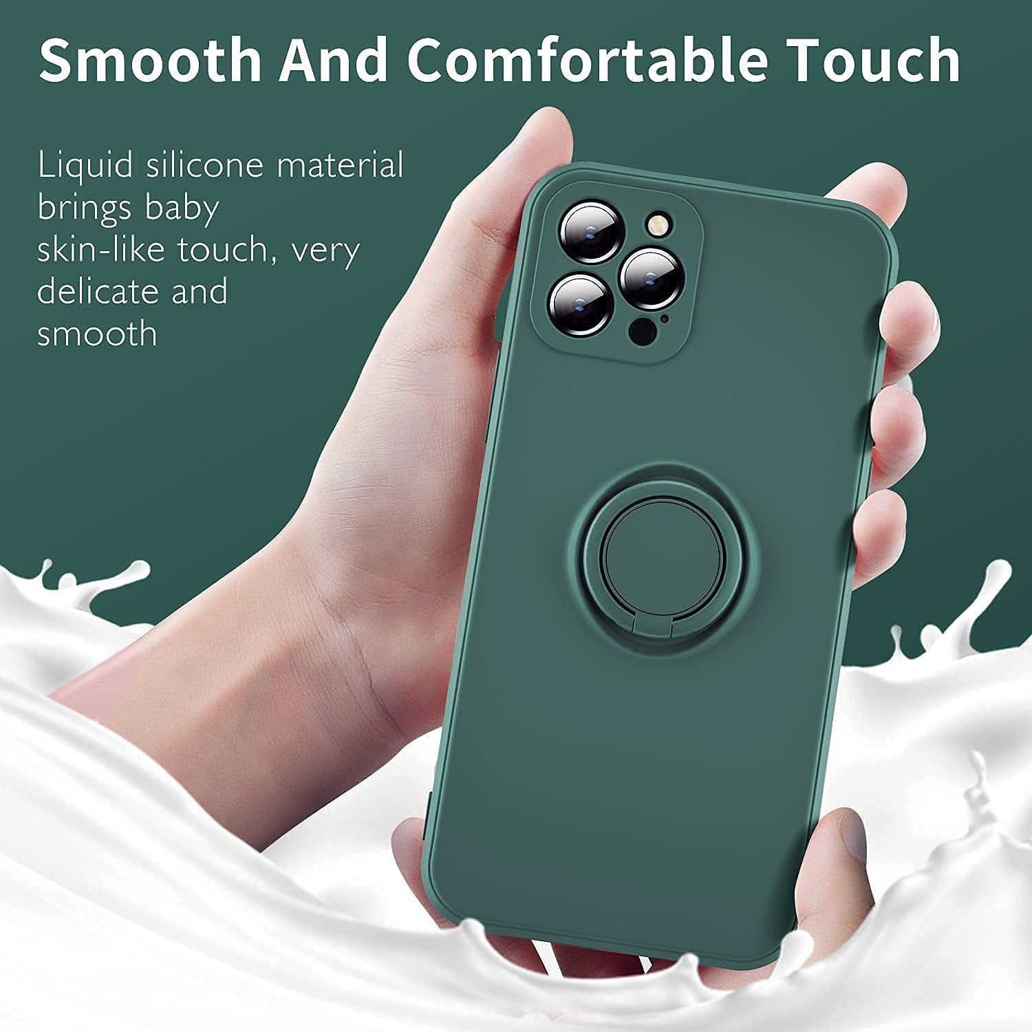 Husa protectie Kaveny compatibila cu Huawei P30 Lite Liquid Silicone Ring cu suport rotativ Verde