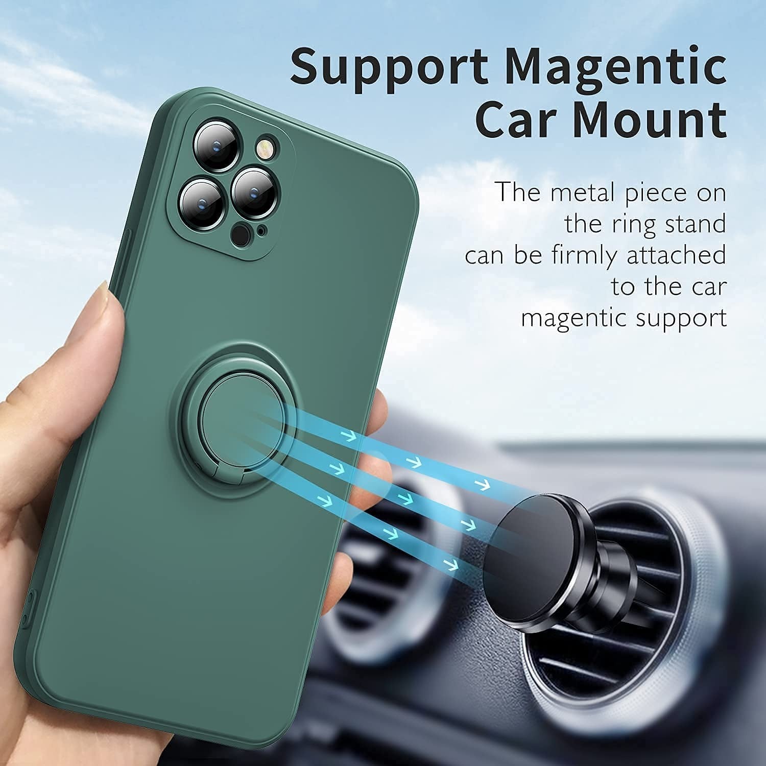 Husa protectie Kaveny compatibila cu Huawei P30 Lite Liquid Silicone Ring cu suport rotativ Verde