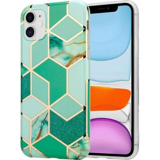 Husa protectie Kaveny compatibila cu Huawei P40 Lite 5G / Nova 7 SE Soft IMD TPU Marble Geometric Verde