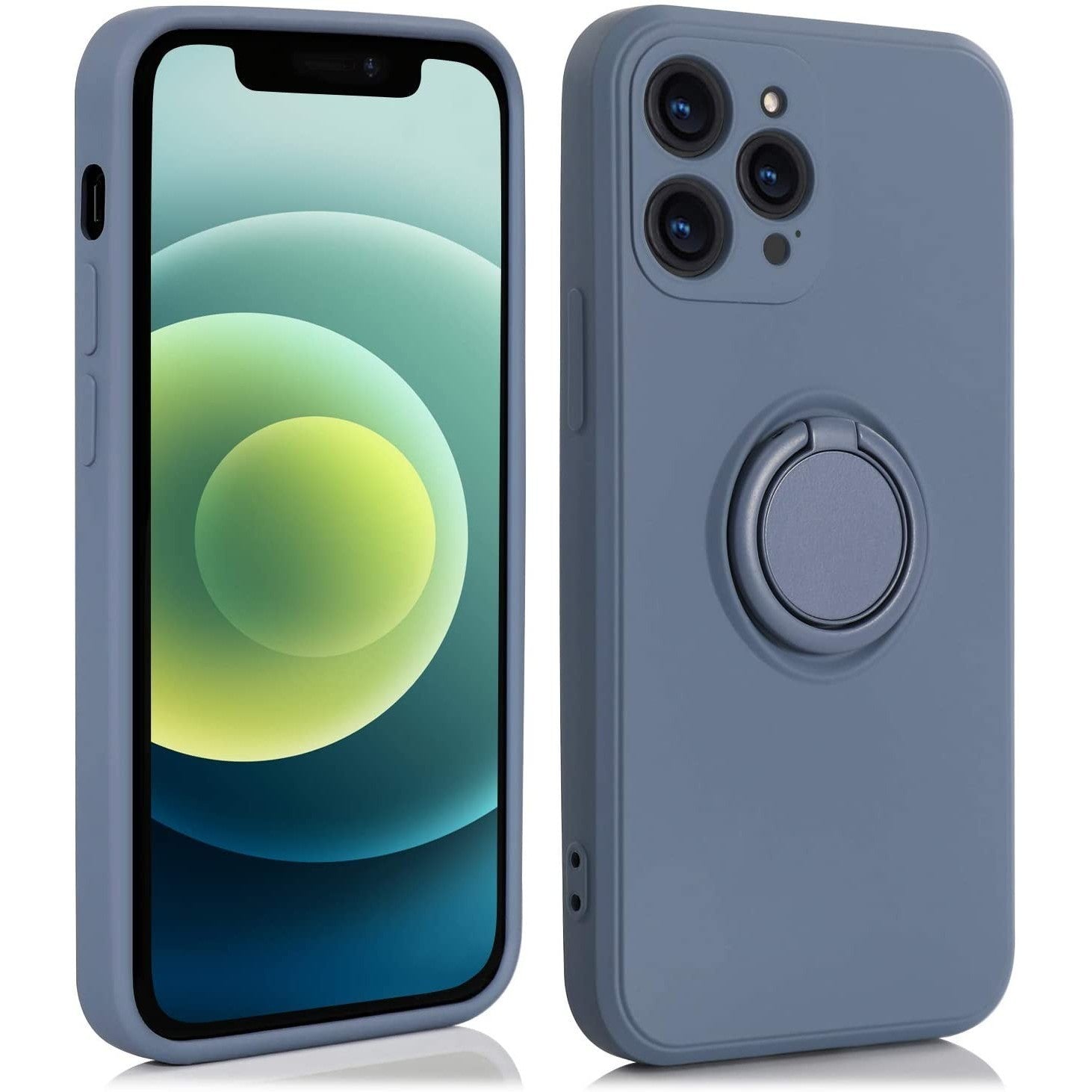 Husa protectie Kaveny compatibila cu Huawei P40 Lite E Liquid Silicone Ring cu suport rotativ Albastru deschis