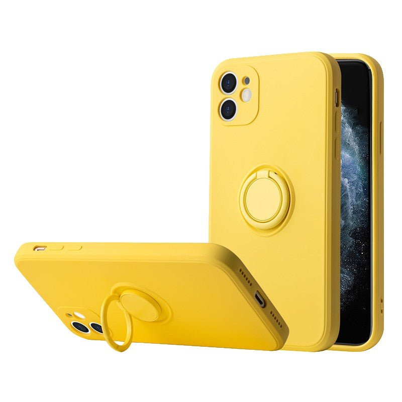 Husa protectie Kaveny compatibila cu Huawei P40 Lite E Liquid Silicone Ring cu suport rotativ Galben