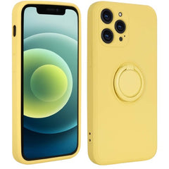 Husa protectie Kaveny compatibila cu Huawei P40 Lite E Liquid Silicone Ring cu suport rotativ Galben