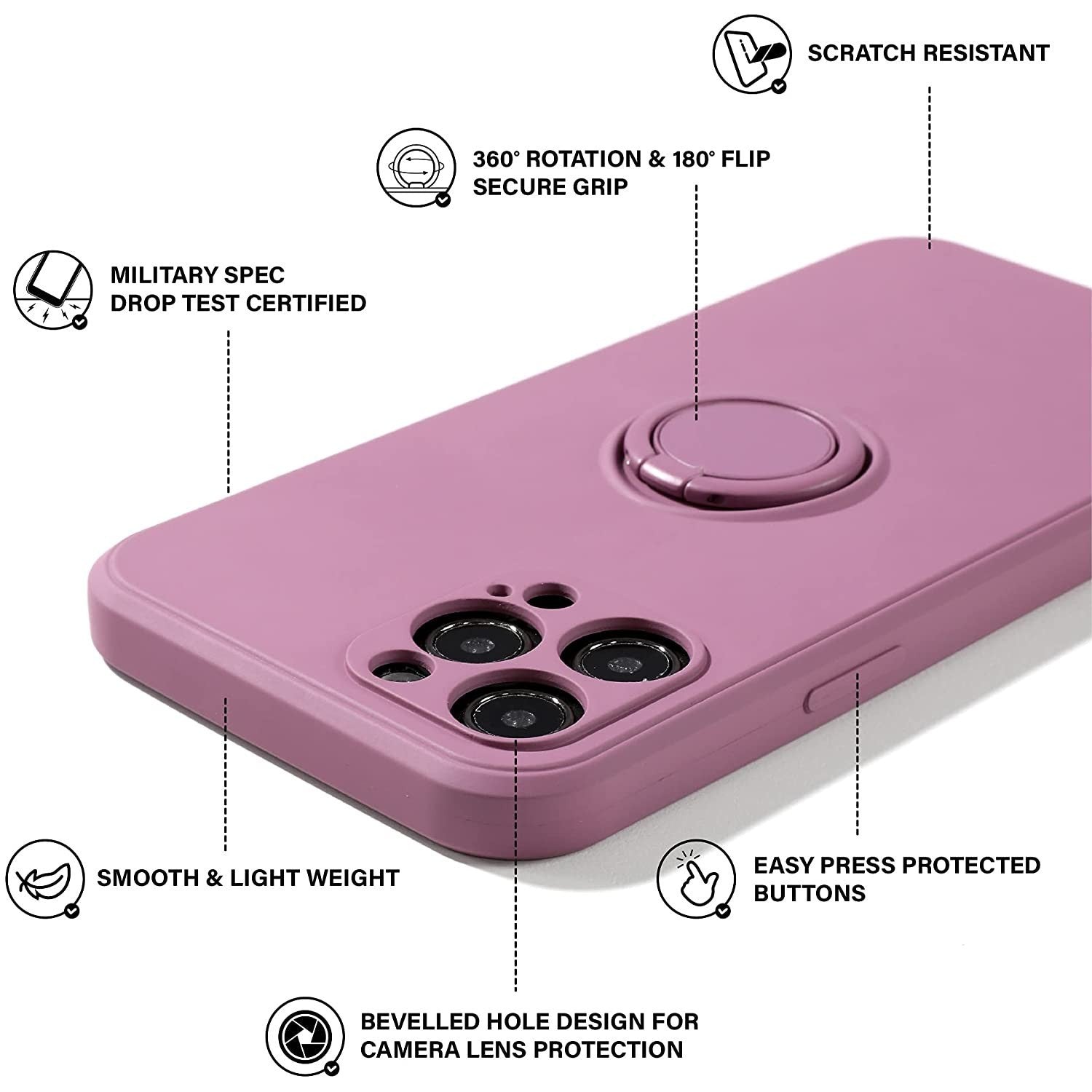 Husa protectie Kaveny compatibila cu Huawei P40 Lite E Liquid Silicone Ring cu suport rotativ Mov