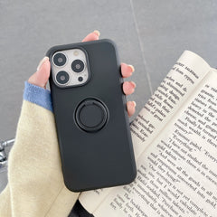 Husa protectie Kaveny compatibila cu Huawei P40 Lite E Liquid Silicone Ring cu suport rotativ Negru
