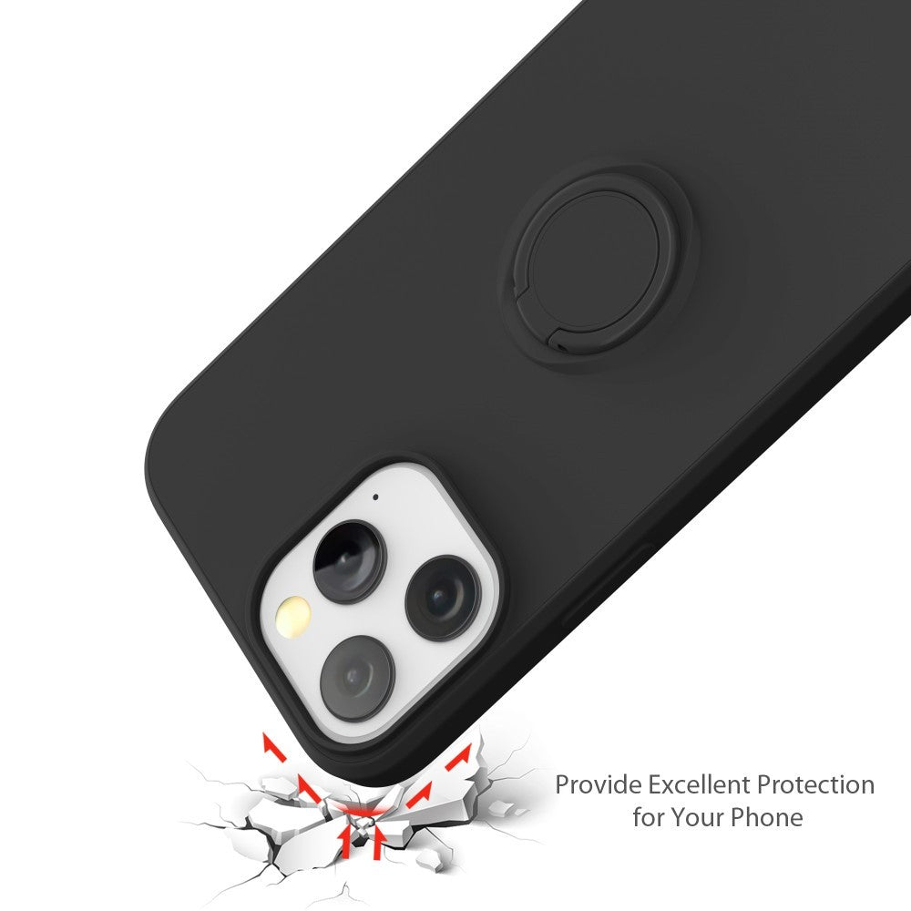 Husa protectie Kaveny compatibila cu Huawei P40 Lite E Liquid Silicone Ring cu suport rotativ Negru