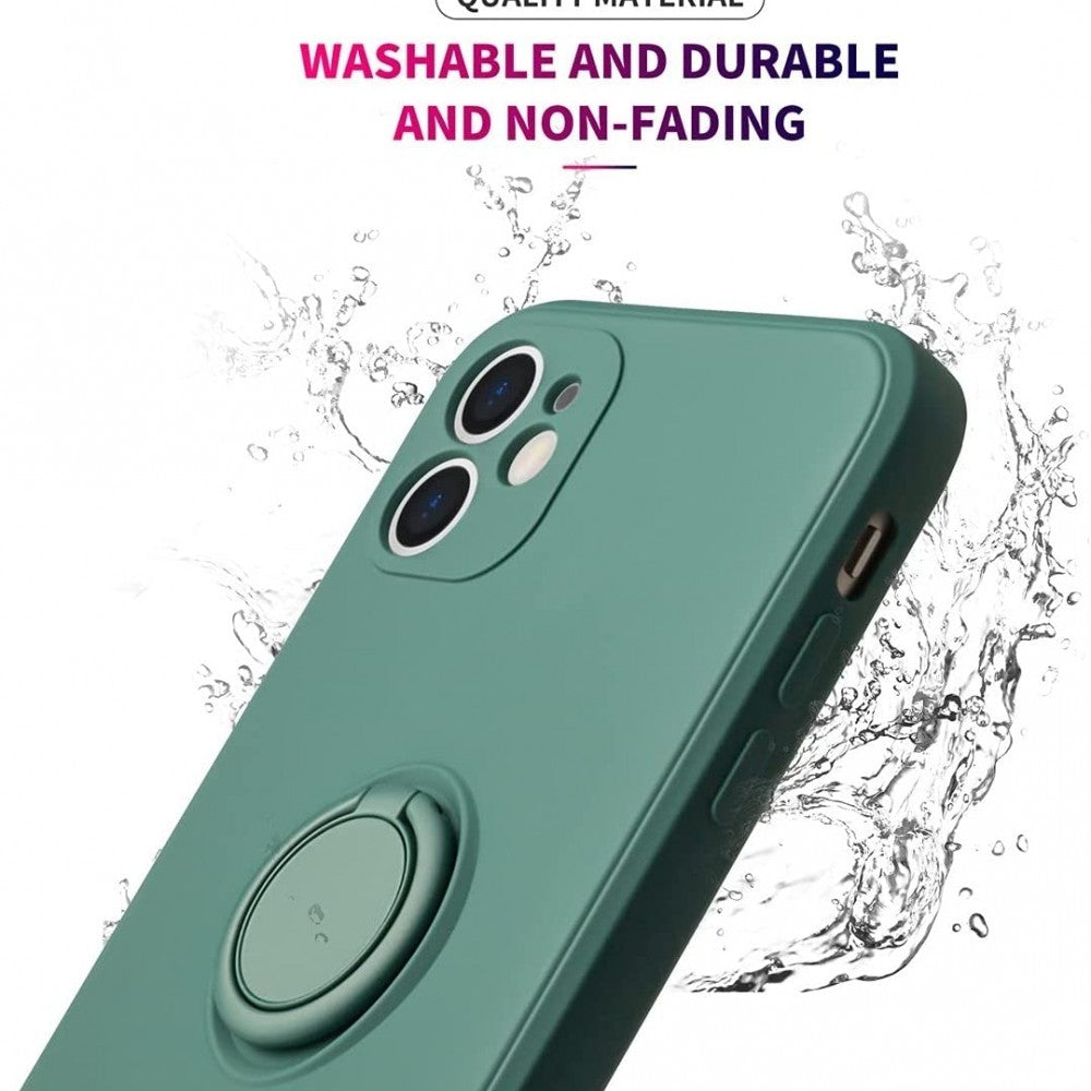 Husa protectie Kaveny compatibila cu Huawei P40 Lite Liquid Silicone Ring cu suport rotativ Verde
