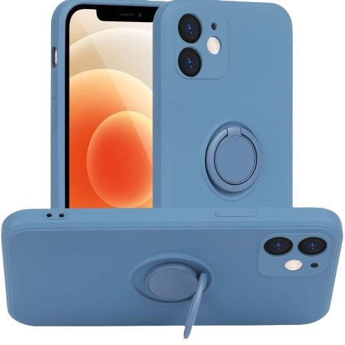 Husa protectie Kaveny compatibila cu Samsung A02 S Liquid Silicone Ring cu suport rotativ Albastru deschis