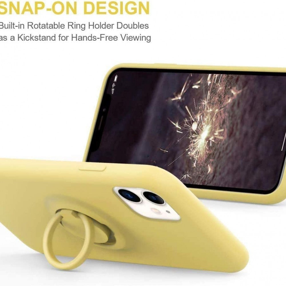 Husa protectie Kaveny compatibila cu Samsung A02 S Liquid Silicone Ring cu suport rotativ Galben