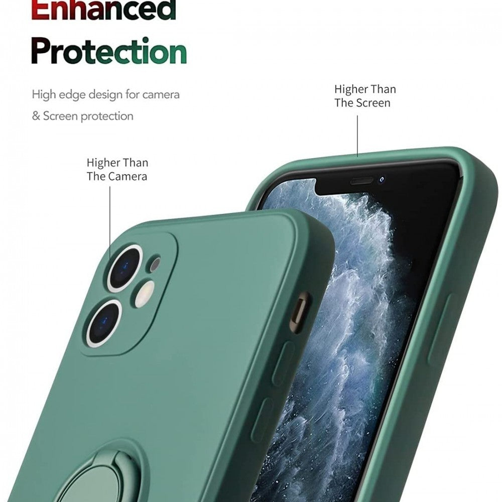 Husa protectie Kaveny compatibila cu Samsung A21S Liquid Silicone Ring cu suport rotativ Verde