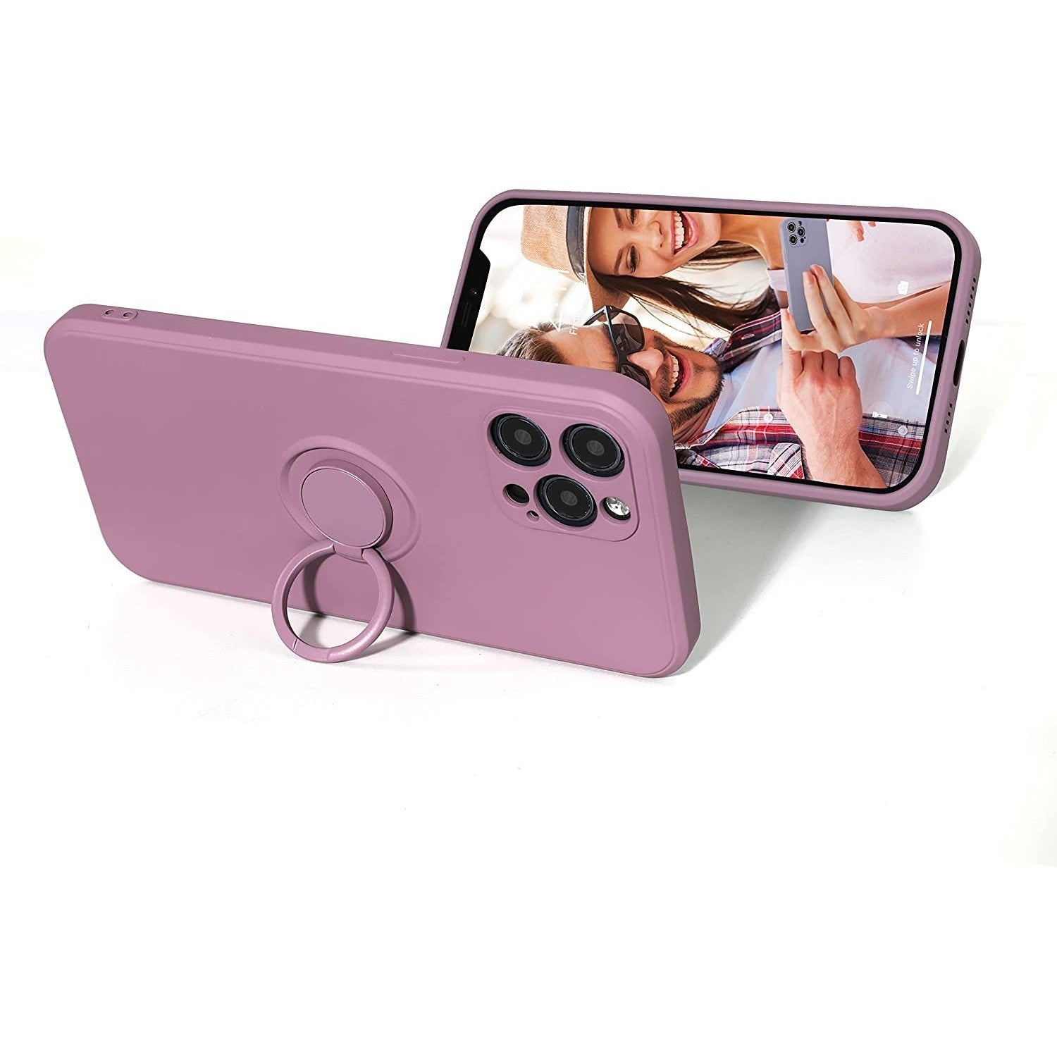 Husa protectie Kaveny compatibila cu Samsung A21S Liquid Silicone Ring cu suport rotativ Mov