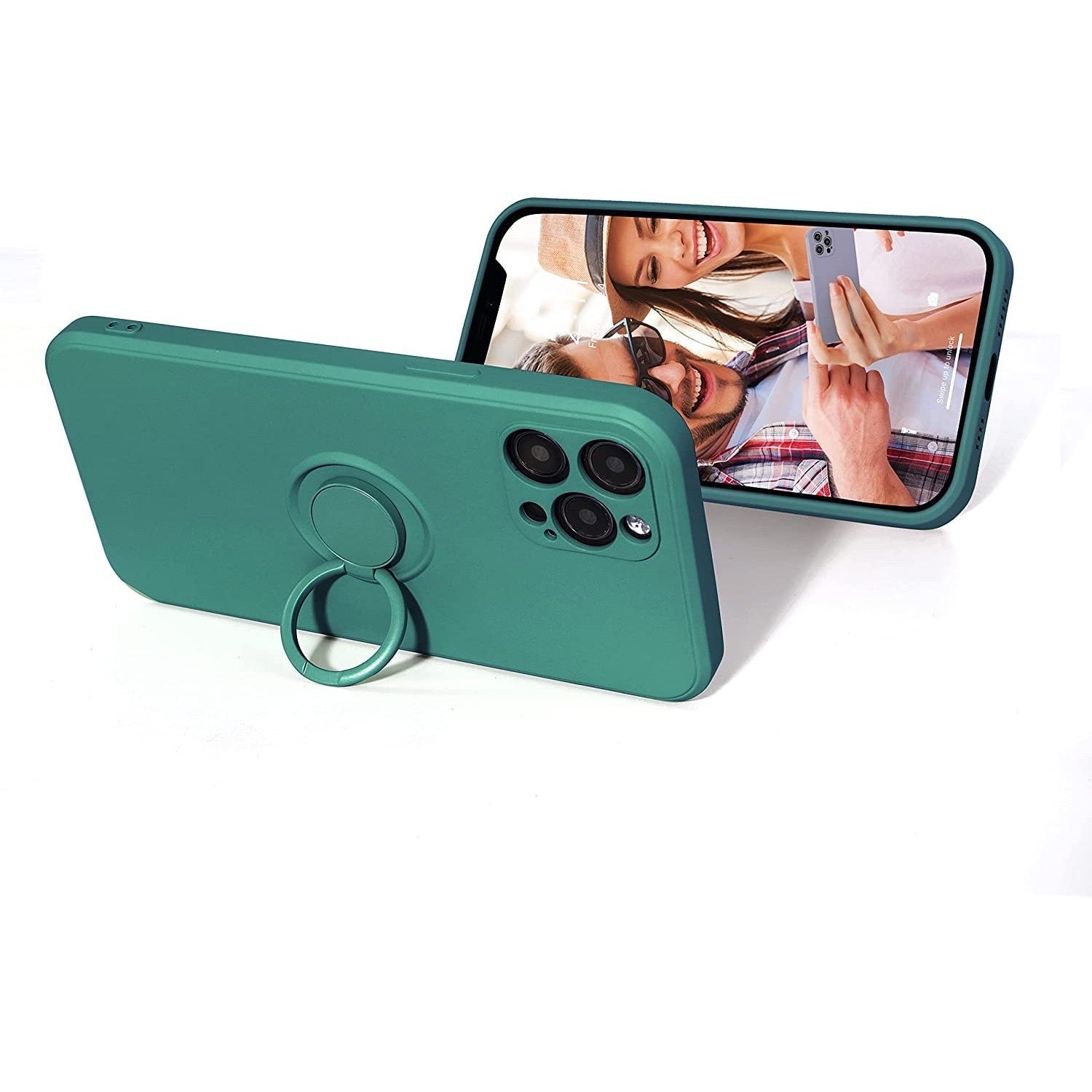 Husa protectie Kaveny compatibila cu Samsung A21S Liquid Silicone Ring cu suport rotativ Verde