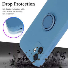 Husa protectie Kaveny compatibila cu Samsung A51 4G Liquid Silicone Ring cu suport rotativ Albastru