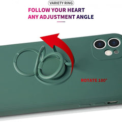 Husa protectie Kaveny compatibila cu Samsung A72 Liquid Silicone Ring cu suport rotativ Verde