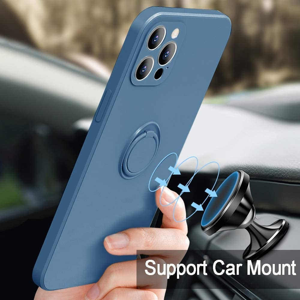 Husa protectie Kaveny compatibila cu Samsung Galaxy A12 Liquid Silicone Ring cu suport rotativ Albastru deschis