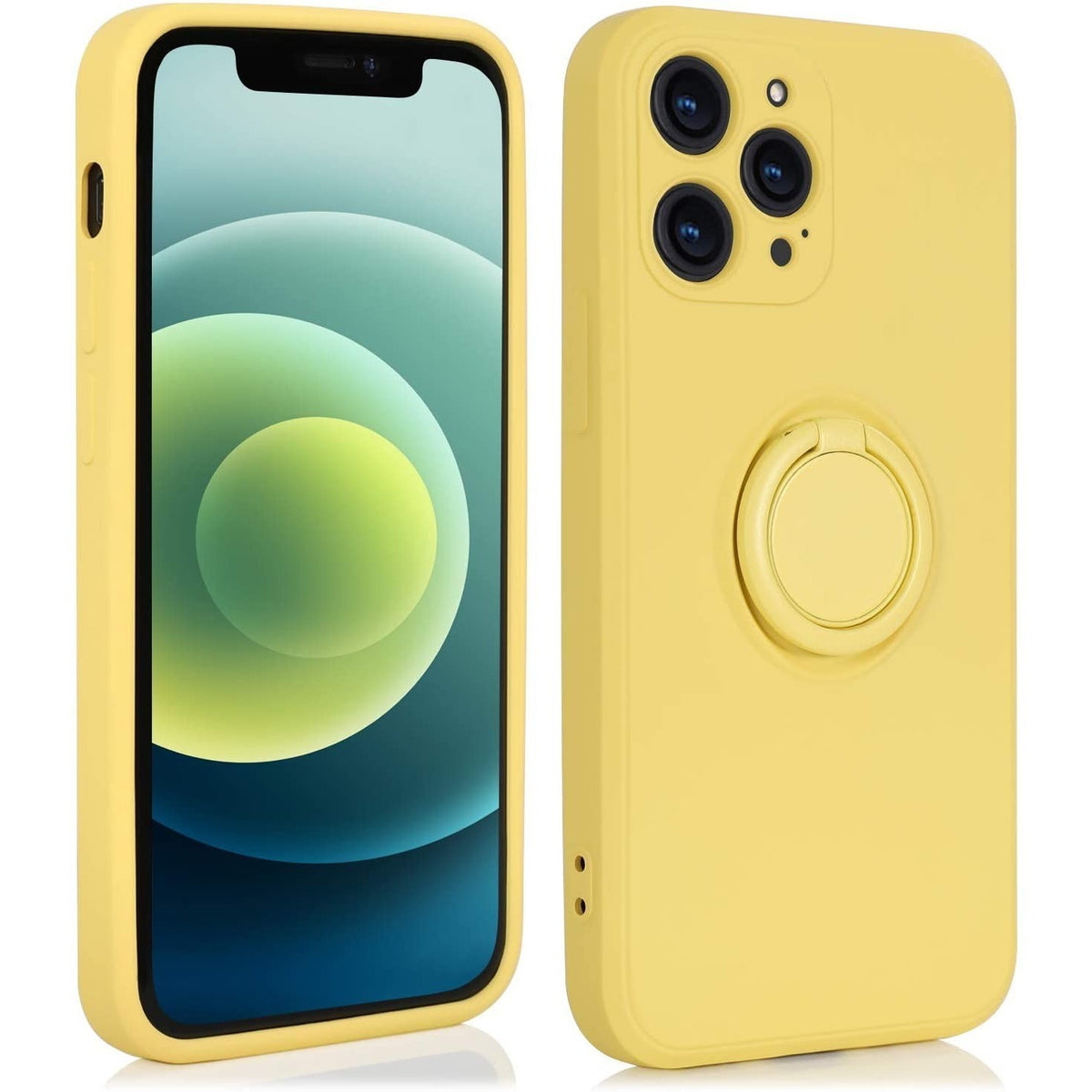 Husa protectie Kaveny compatibila cu Samsung Galaxy A12 Liquid Silicone Ring cu suport rotativ Galben
