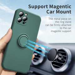 Husa protectie Kaveny compatibila cu Samsung Galaxy A52 Liquid Silicone Ring cu suport rotativ Verde