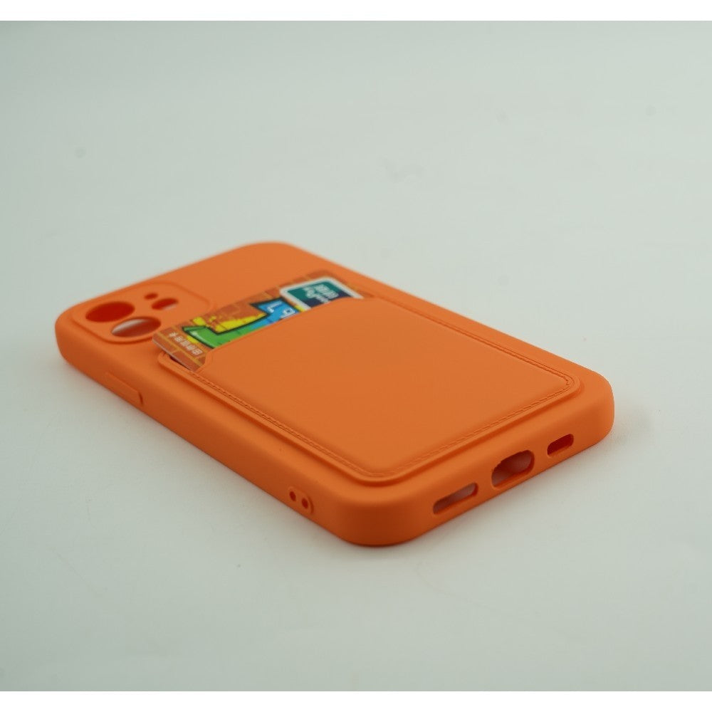 Husa protectie Kaveny cu suport card compatibila cu Apple iPhone 12 Portocaliu