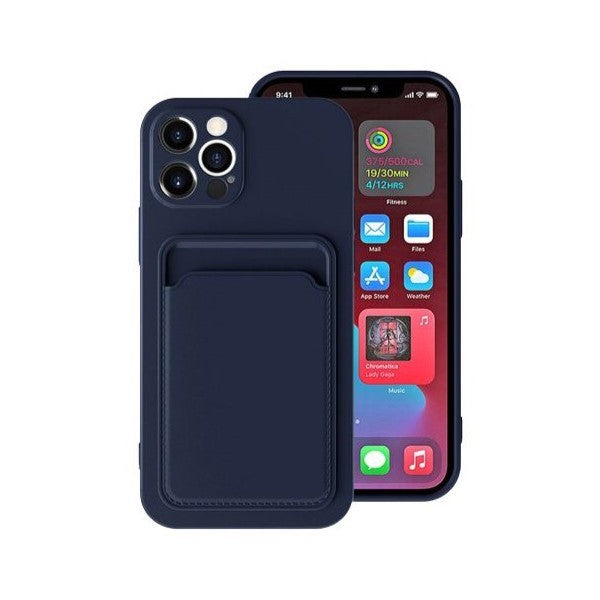 Husa protectie Kaveny cu suport card compatibila cu Apple iPhone 12 Pro Albastru inchis