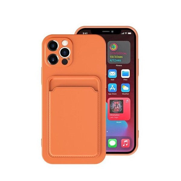 Husa protectie Kaveny cu suport card compatibila cu Apple iPhone 12 Pro Portocaliu