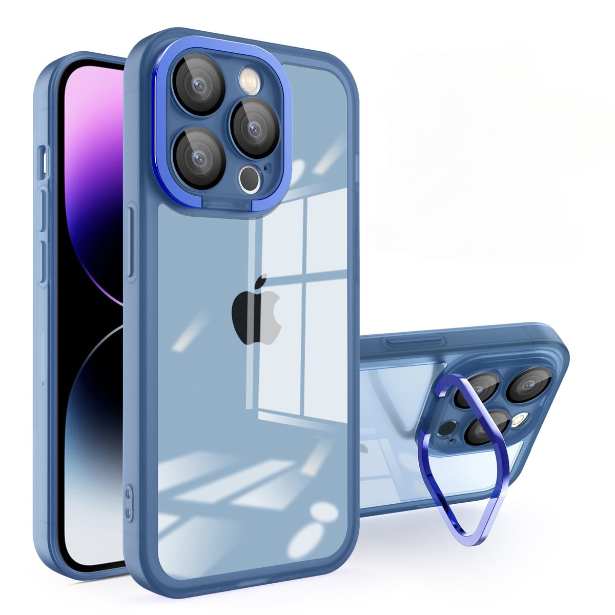 Husa protectie Kaveny pentru Samsung A03S (164) Electroplated cu  suport pentru camera, 1.5 mm grosime, protectie camera, Albastru